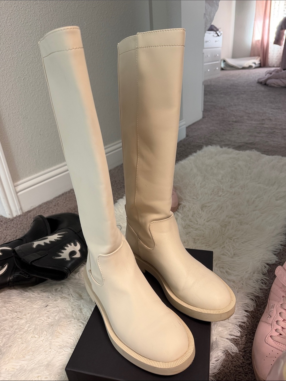 Zara Cream Knee-High Platform Boots